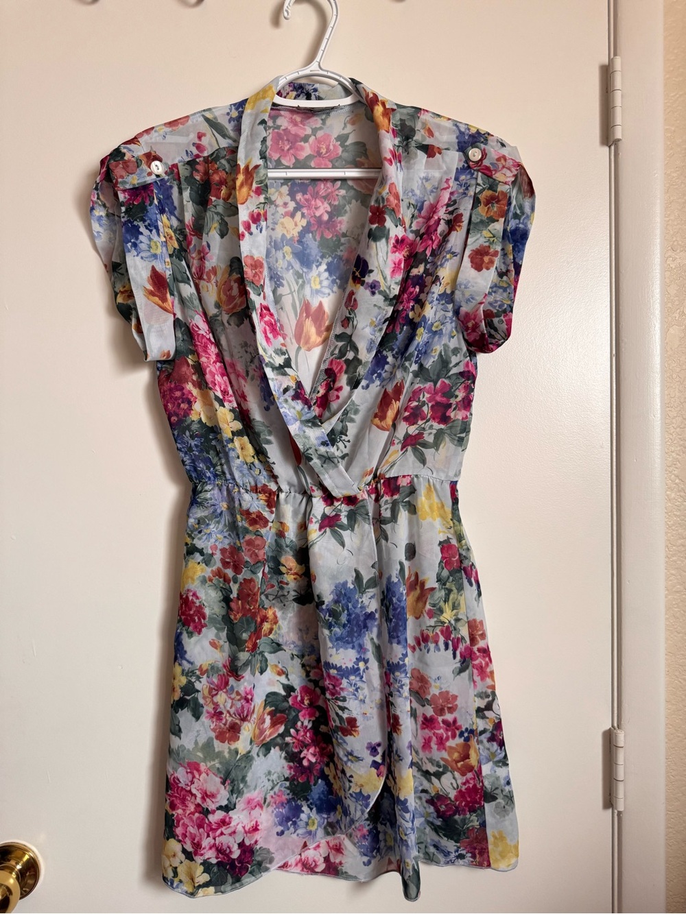 Love Floral Wrap-Style Short Dress in Multi-Color